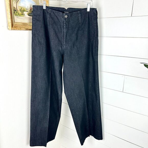 J. Peterman Wide Leg Denim Trouser Pants Size 14 Cotton Blend Stretch Black Wash - Picture 1 of 7